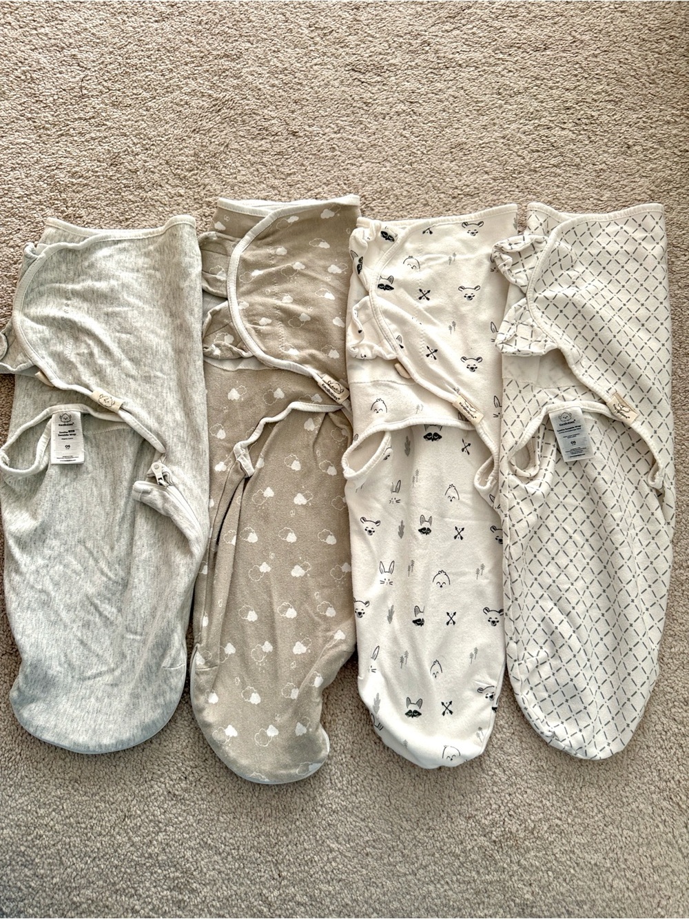 Bundle Set of Neutral Cotton Velcro Baby Swaddle